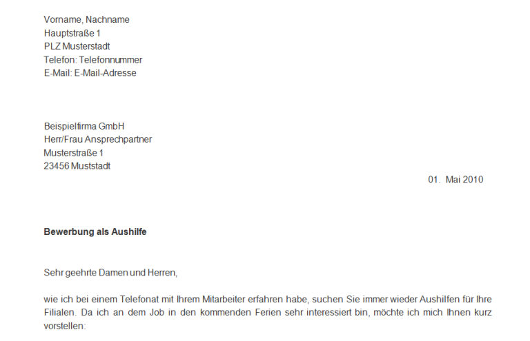 Anschreiben Bewerbung Als Aushilfe Bewerbungsschreiben als Aushilfe | MeineBewerbung.net