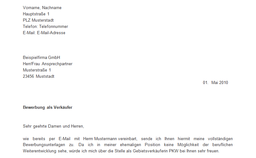 anschreiben verkaeufer