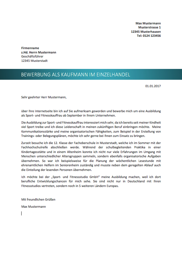 bewerbungsschreiben 18 a