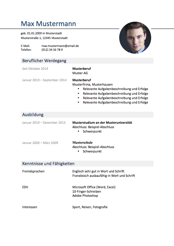 Lebenslauf-Muster 2021 2 Vorlagen und Muster
