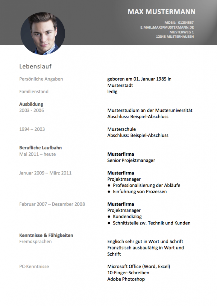 mb bewerbung lebenslauf