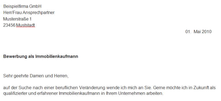 Bewerbung Zum Immobilienkaufmann Muster Bewerbungsschreiben als Immobilienkaufmann / Immobilienkauffrau